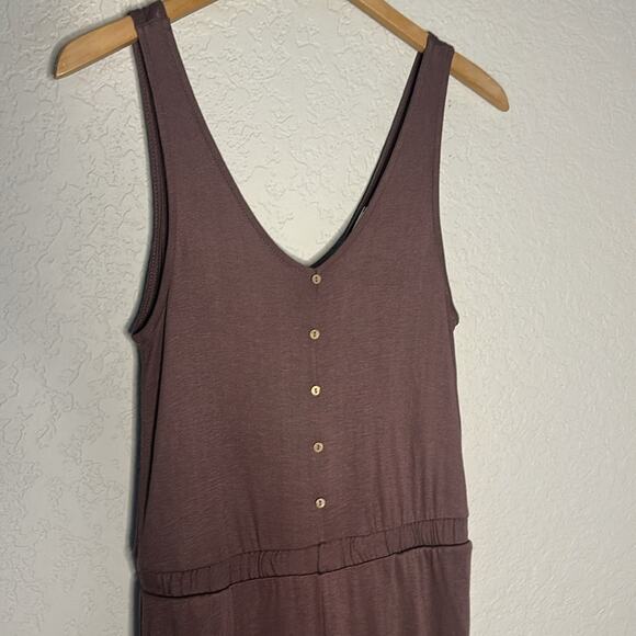 NEW Anthropologie By Together Modal Brown Tank Jumpsuit Pockets Indie Travel - Picture 2 of 6